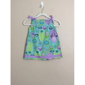 Hanna Andersson Girls Pillowcase Dress Size 90 (3T) Blue Purple Floral Heart Tie